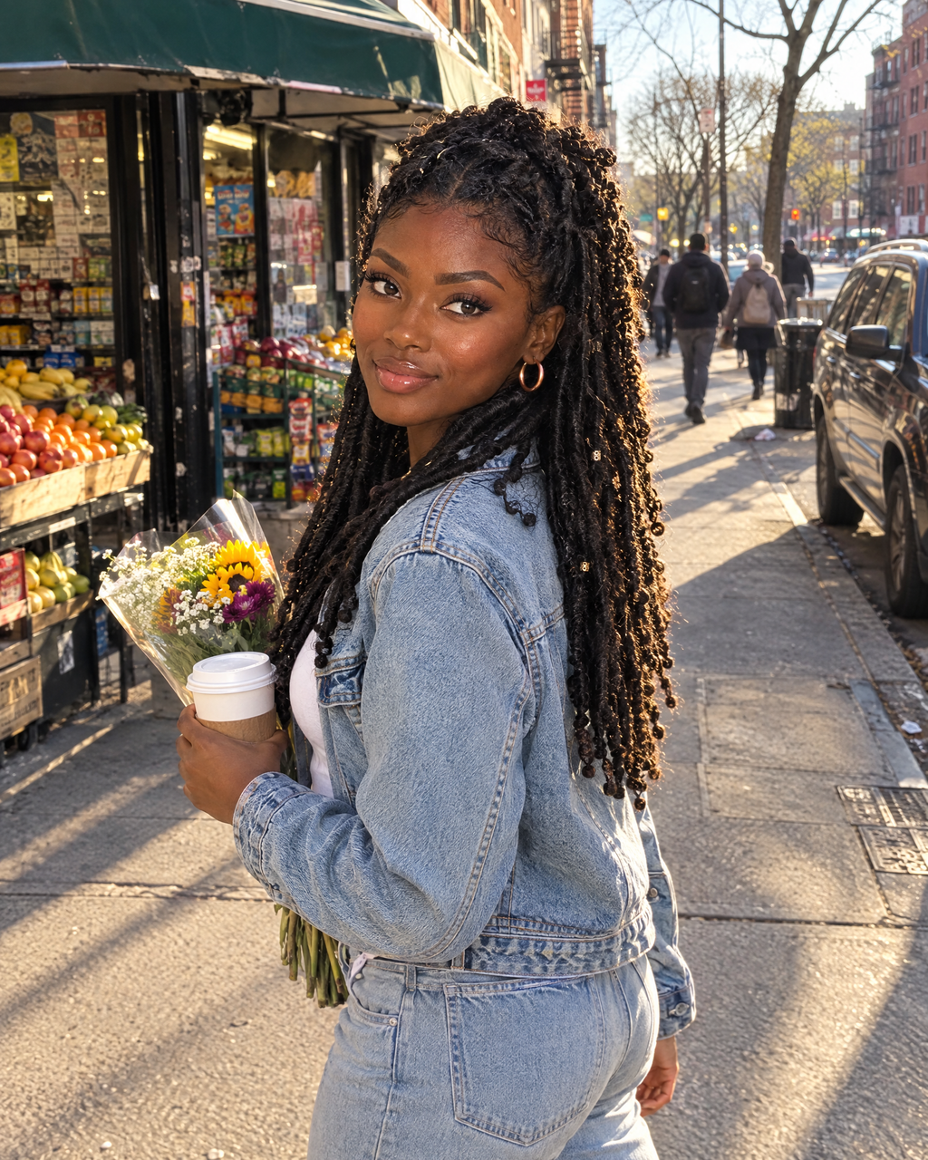Miyoshi candid outside a Harlem bodega